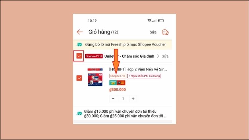 Sản phẩm hiển thị logo Shopee Live