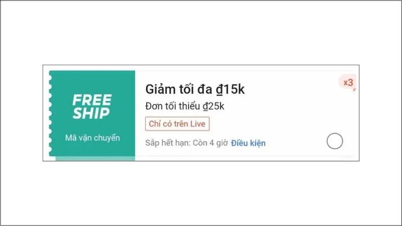 Lấy mã Freeship chỉ có trên Live