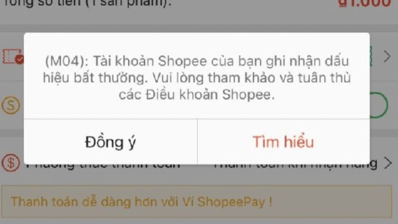 Lỗi M04 Shopee là một lỗi liên quan đến vấn đề bảo mật