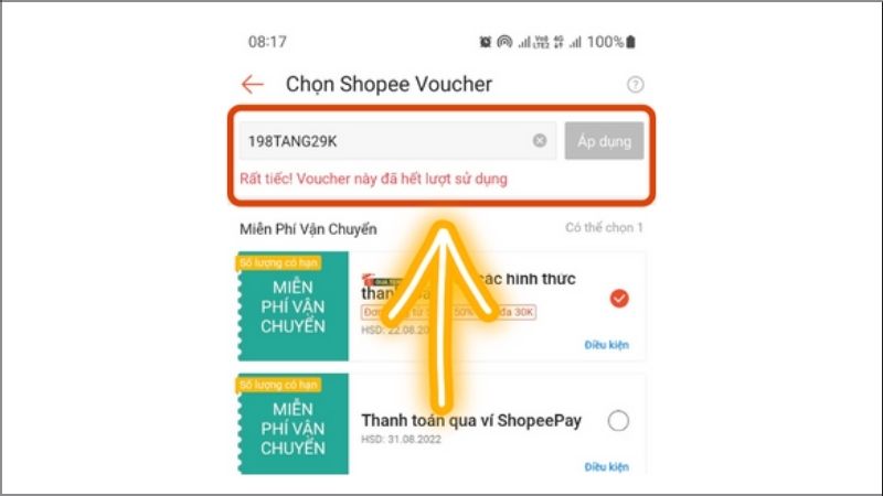 Lỗi "Rất tiếc! Voucher này đã hết lượt sử dụng"