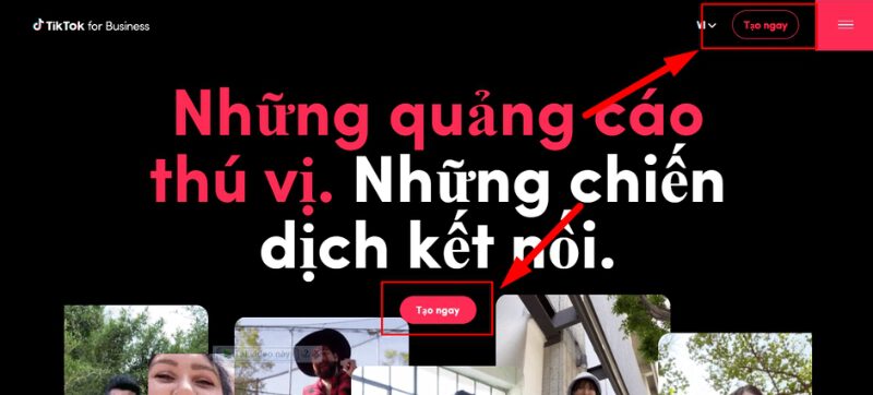 Truy cập vào trang đăng ký tài khoản quảng cáo TikTok Ads