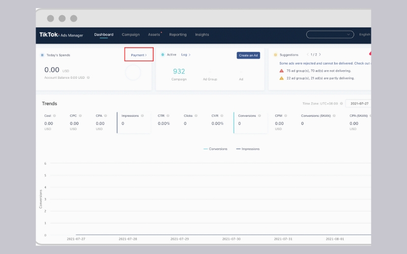 Nhấp vào mục "Bảng điều khiển" (Dashboard)