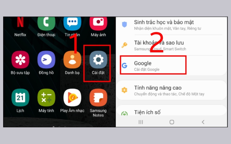 Chọn mục Google trong cài đặt