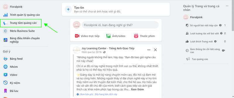 Truy cập Facebook Ads Manager