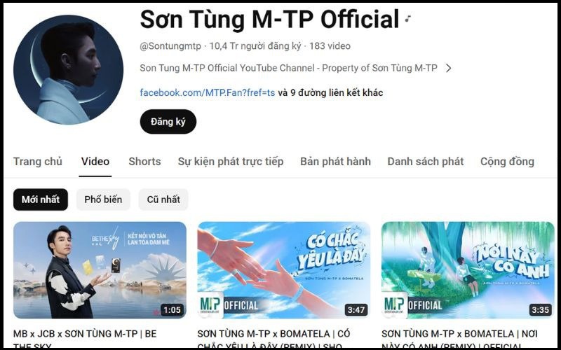 Kênh YouTube của Sơn Tùng M-TP 