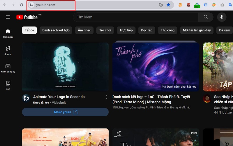Truy cập vào Youtube trên trình duyệt