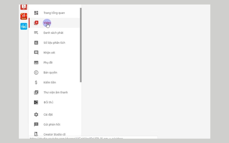 Chọn phần "Video" trong giao diện YouTube Studio