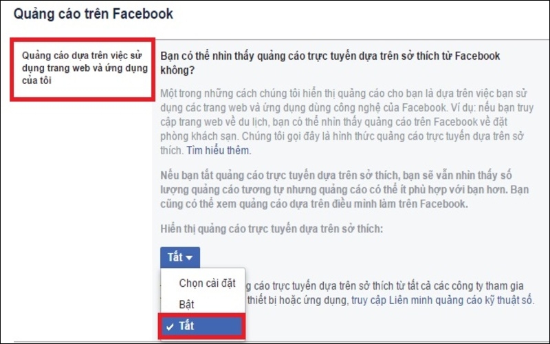 Tắt mục quảng cáo trên Facebook