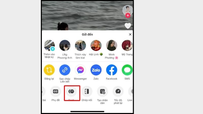 Nhấn vào nút Chia sẻ bên cạnh video mà bạn muốn Duet