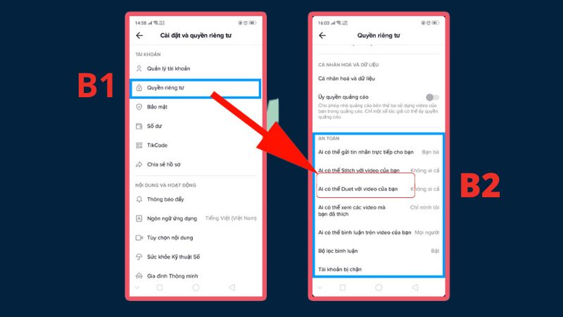 Quản lý cài đặt quyền riêng tư của Duet trên TikTok