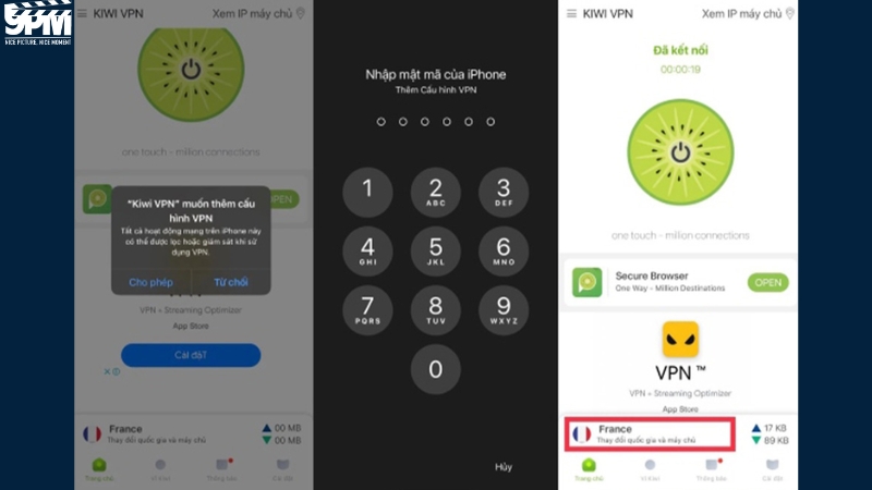 Nhập mã pin để tiếp tục chuyển vùng VPN