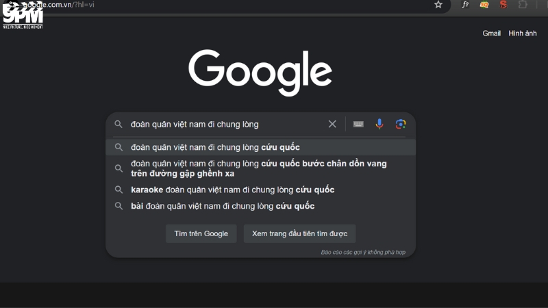 Gõ tên bài hát lên Google để tìm kiếm