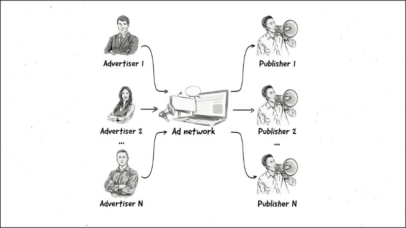 Ảnh minh họa cho cách hoạt động của Ad network