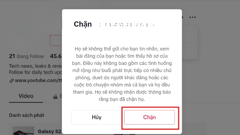 Chọn Chặn một lần nữa để hoàn tất