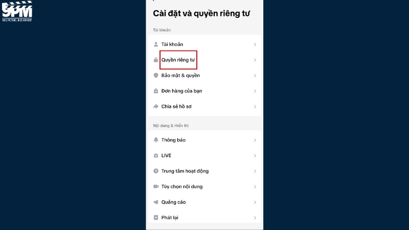 Chọn Quyền riêng tư trong Cài đặt và quyền riêng tư