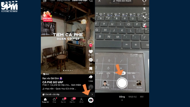 Vào TikTok và chọn biểu tượng camera để chụp ảnh