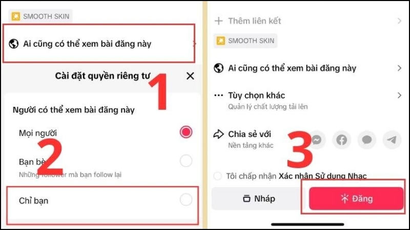 Chuyển sang chế độ Chỉ bạn và Đăng