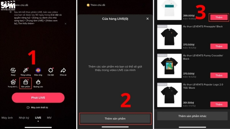 Chọn mục sản phẩm để tiến hành thêm các sản phẩm vào giỏ hàng khi livestream trên TikTok