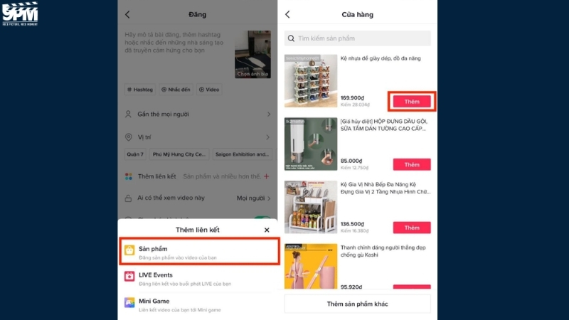 Bấm vào sản phẩm và chọn mặt hàng bạn muốn gắn link trên video