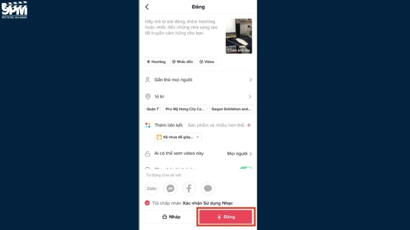 Bấm Đăng để hoàn tất việc gắn link sản phẩm trên video TikTok