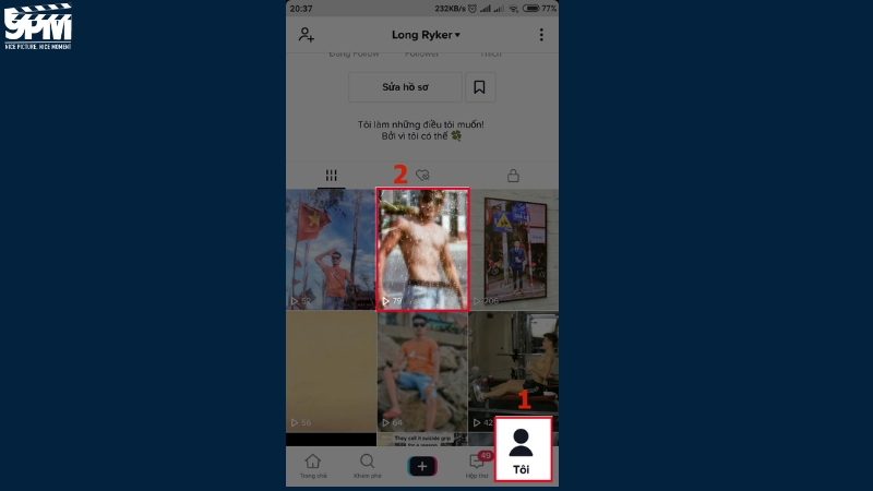 Chọn Tôi tại màn hình chính của TikTok