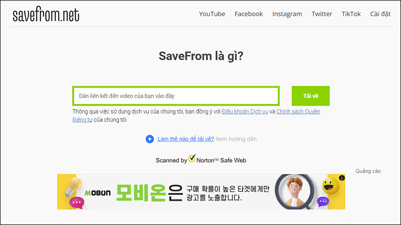 Truy cập vào trang web SaveFrom