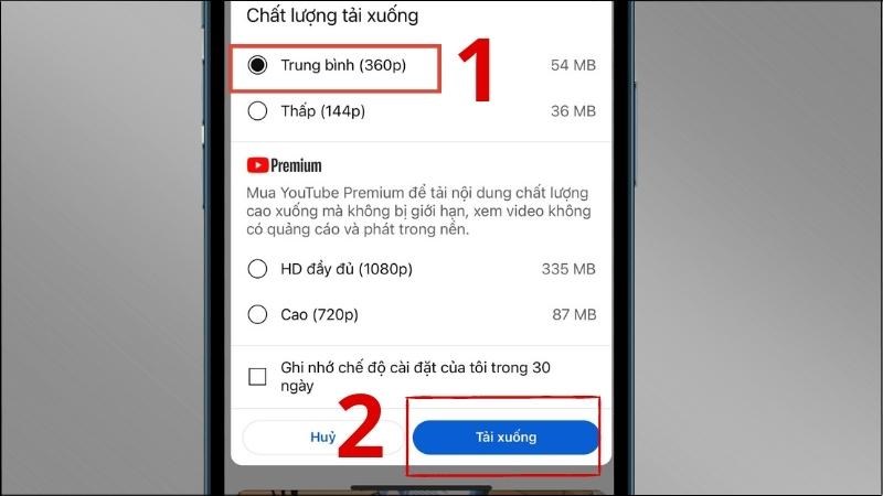 Chọn chất lượng video để tải xuống