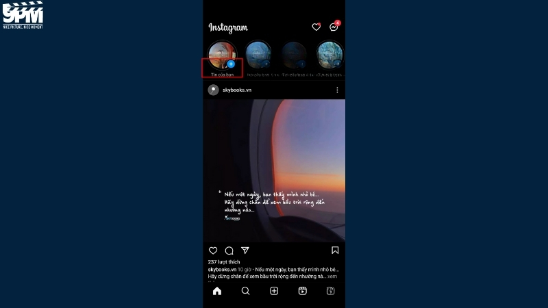 Bấm vào dấu cộng ở phần Tin của bạn trên Instagram