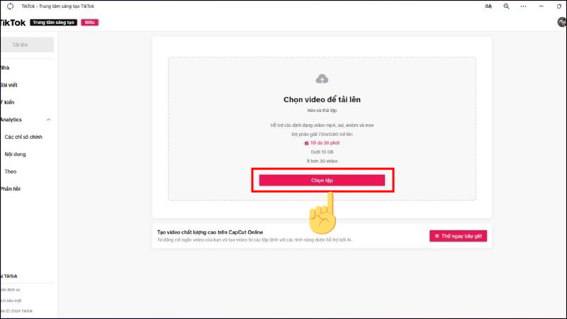 Tải video của bạn lên TikTok
