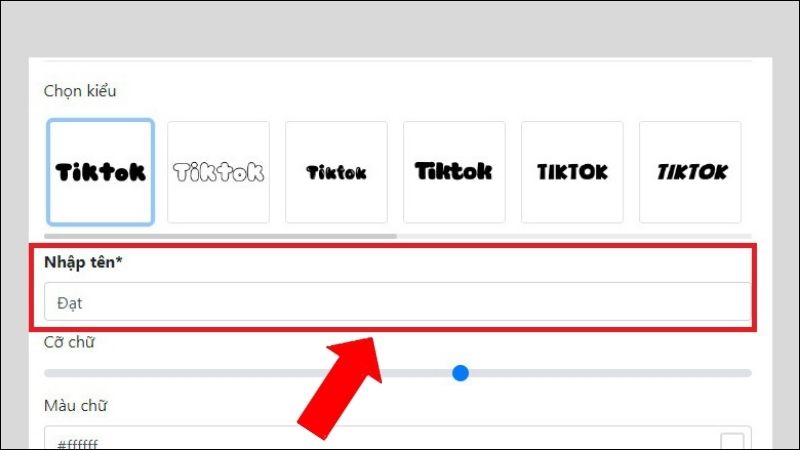 Bạn cần điền tên của mình vào khung Nhập tên* để sang bước tiếp theo