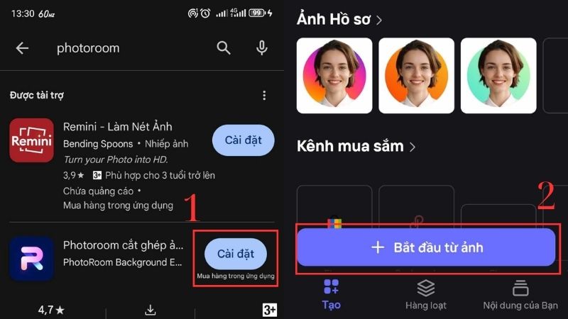 Mở ứng dụng và chọn + Bắt đầu từ ảnh