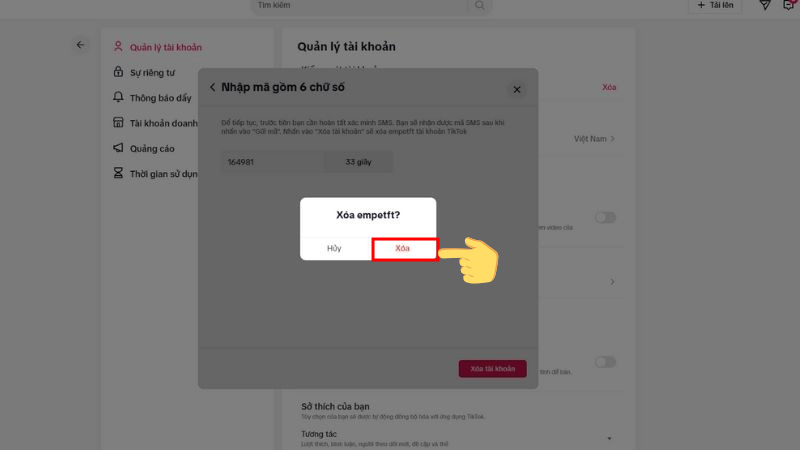 Hoàn thành việc xóa tài khoản TikTok