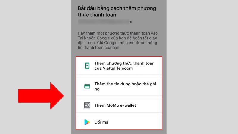 Tại đây, chọn tùy chọn Thêm phương thức thanh toán Viettel Telecom