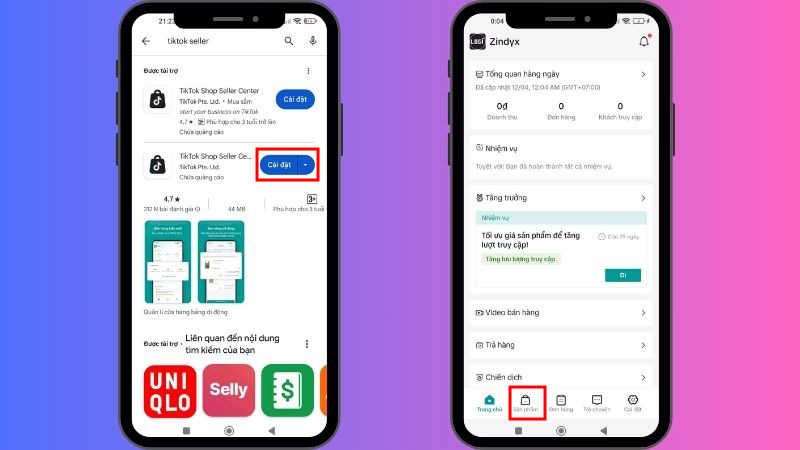 Tải, sau đó là mở APP TikTok Shop Seller Center