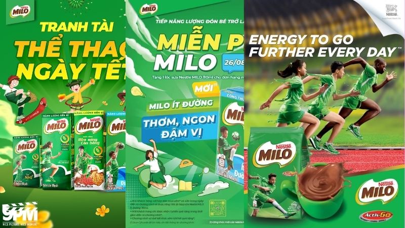 Các ấn phẩm truyền thông của Milo đều mang thiết kế và màu sắc gợi sự nhắc nhớ thương hiệu mạnh mẽ